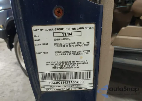 1995 Land Rover Range Rover Long Wheelbase z USA, uszkodzony, nr VIN SALHC1342SA657838